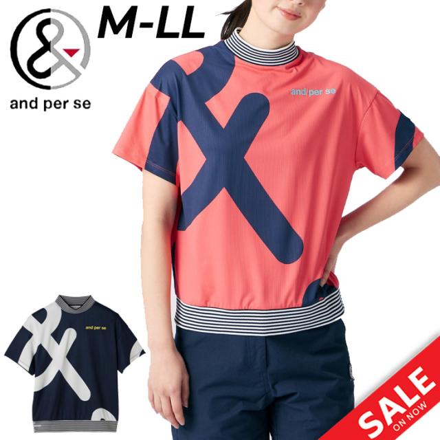 アンパスィ 半袖 モックネックシャツ レディース ゴルフウェア and per se 総柄プリント 吸汗速乾 UVカット ゴルフシャツ 女性用 半袖シャツ ビッグロゴ GOLF トップス 春夏 ブランド スポーツウェア ウエア アパレル/AFS9513N6の通販は