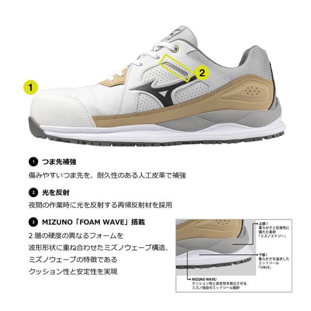 ミズノ 作業靴 3E相当 メンズ ワーキングシューズ 安全靴 mizuno オールマイティ HW2 11L ひも靴 ローカット 大きいサイズ 衝撃吸収 耐滑 建設業 製造業 運輸業 プロテクティブスニーカー JSAA規格 普通作業用 A種 認定品 ブランド くつ/F1GA2400_13