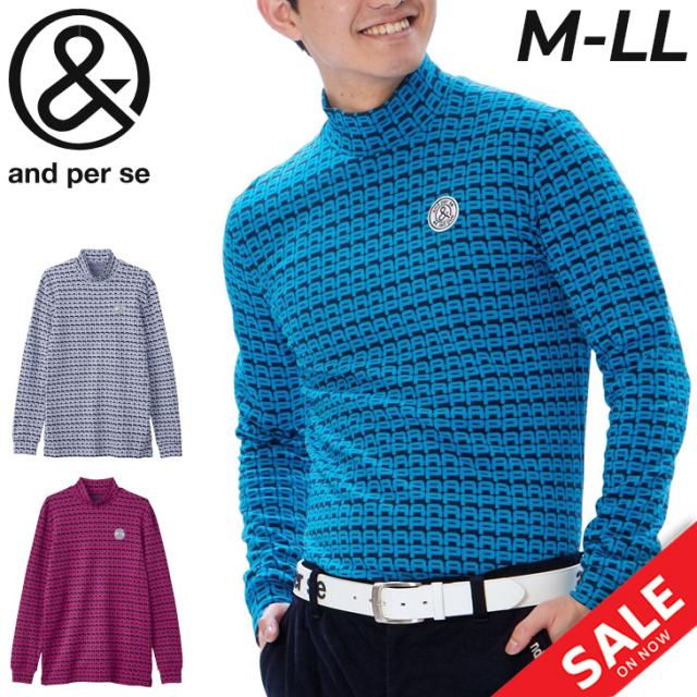 アンパスィ ハイネックシャツ 長袖 メンズ ゴルフウェア and per se セルヒート ジャカード 保温 吸湿発熱 高機能素材 ゴルフシャツ モックシャツ ストレッチ 男性 紳士用 総柄 長袖シャツ GOLF トップス スポーツ 秋冬 ブランド アパレル/AMF9243W7