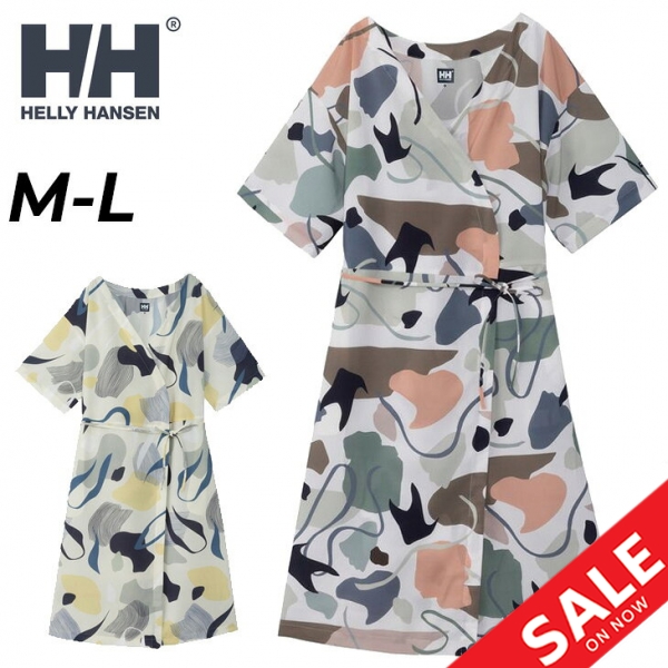 ヘリーハンセン 半袖 ワンピース レディース HELLYHANSEN マリンリゾート プリントワンピース 総柄 ラップデザイン ラップワンピース 羽織り トップス 女性用 アウトドア ウェア レディースウェア 服 ブランド アパレル/HW32425