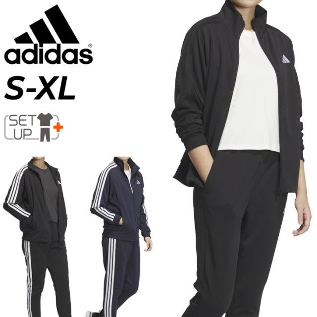 アディダス ジャージ レディース 上下 adidas W MH 3S ジャケット ロングパンツ セットアップ トレーニング スポーツウェア ジャージー 上下組 女性用 トラックスーツ フィットネス エクササイズ 運動 レディスウエア 黒 ネイビー 服 ブランド アパレル/JVP35-JVP36