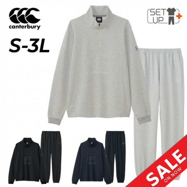 カンタベリー スウェット 上下 メンズ canterbury アールプラス クロスオーバー 長袖ハーフジップ ロングパンツ セットアップ R+ RUGBY+ ラグビー トレーニング スポーツウェア スエット 上下組 男性 服 ブランド アパレル/RP425079-RP125082