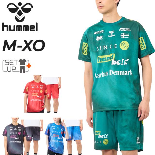 ヒュンメル 半袖シャツ ショートパンツ メンズ 上下 hummel ハンドボールウェア EURO プラクティス セットアップ 吸汗速乾 スポーツウェア 男性 練習着 トレーニング 上下組 ブランド アパレル 服 レッド グリーン ブルー ブラック/HAP1216-HAP2138P
