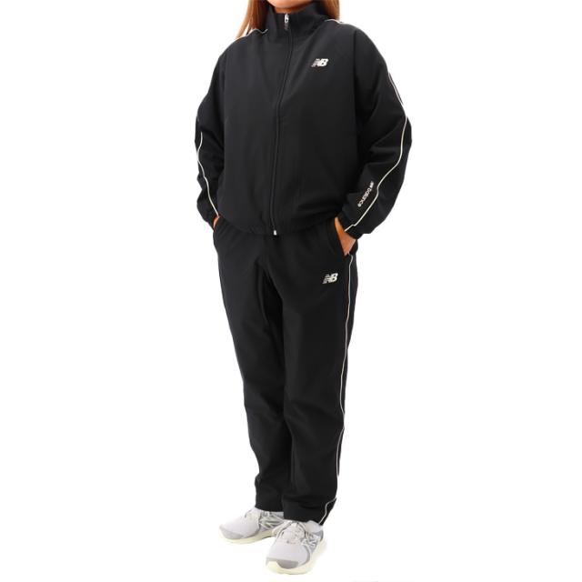 ニューバランス 上下セット レディース Newbalance 裏起毛トリコット ジャケット ロングパンツ セットアップ 秋冬 保温 ウーブン トラックスーツ トレーニング スポーツウエア 女性用 アウター 長ズボン ブランド 服 アパレル/AWJ53171-AWP53171-BK