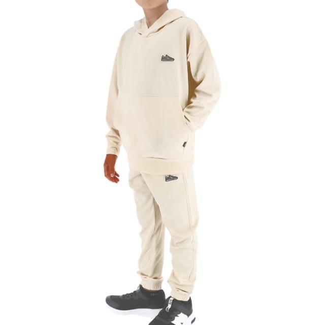 ニューバランス キッズ ジュニア スウェット 上下 Newbalance シューパッチライト プルオーバーパーカー ロングパンツ セットアップ 140-160cm 子供服 子ども スエット 上下組 スポーツ  キッズウエア スエット ブランド アパレル/ABT55562-ABP55563-BIS