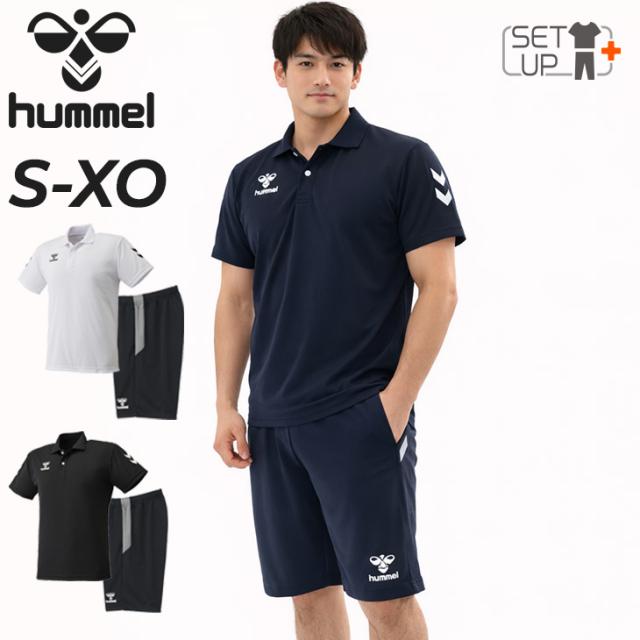 ヒュンメル 半袖ポロ ハーフパンツ メンズ 上下 hummel トレーニングウェア セットアップ 吸汗速乾 スポーツウェア 半袖シャツ ショートパンツ 2点セット ランニング 運動 サッカー 練習着 メンズウェア 上下組 服 チーム対応 ブランド アパレル/HAP3065-HAT6135