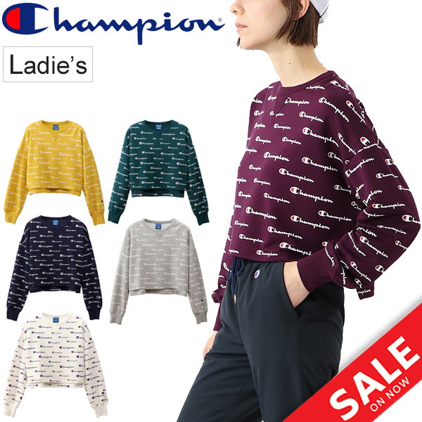 スウェットシャツ 長袖 レディース トレーナー チャンピオン Champion スポーツウェア トレーニング フィットネス クルーネック ロゴ総柄の通販はau Pay マーケット Apworld
