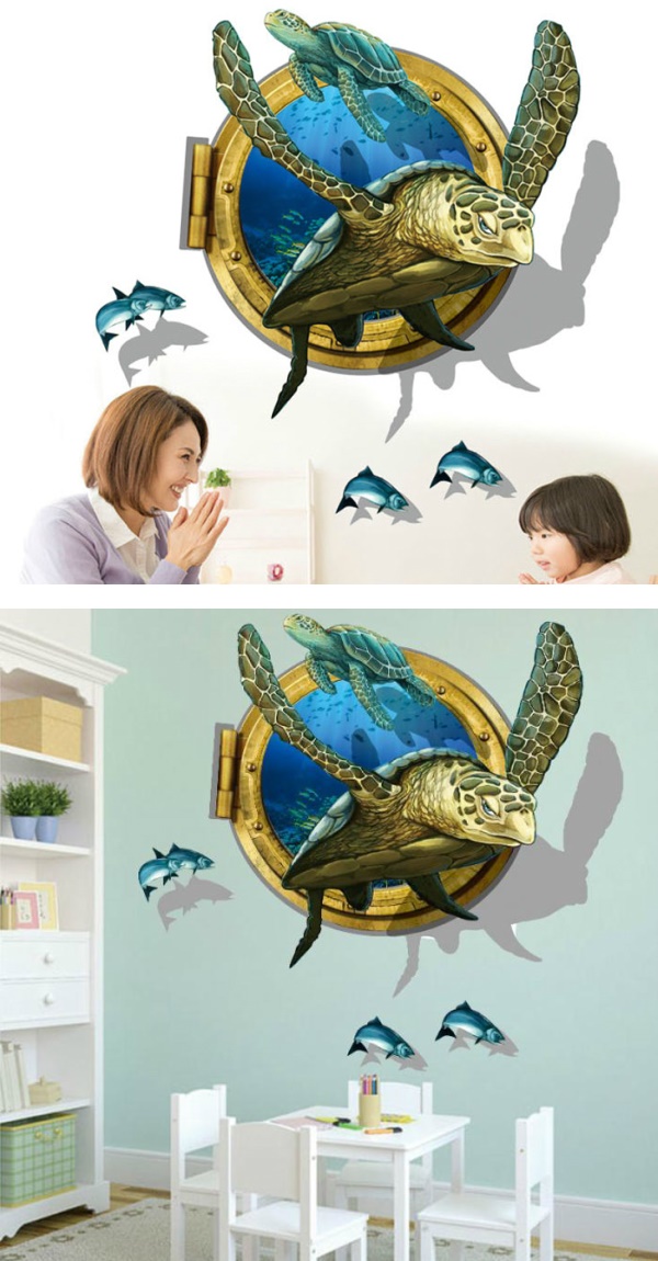 市場 博 イルカ 魚 ウォールステッカー 海の中 子供部屋 壁穴 窓 海 動物 おしゃれ