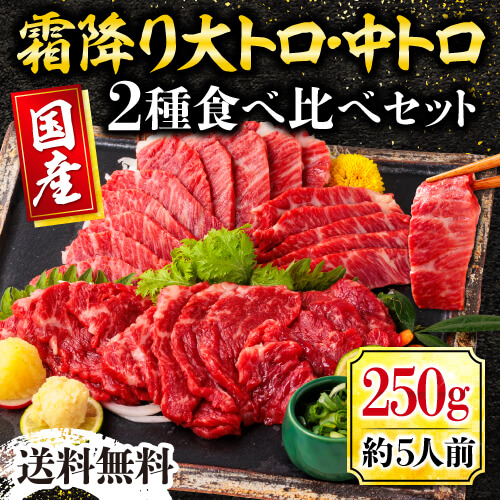 馬刺し 熊本 国産 極上霜降り2種食べ比べセット 約5人前 250g 中トロ 大トロ 送料無料 利他フーズ 食べ物 父の日 おつまみセット 父の日ギフト 晩酌 お父さん 肉 お中元 暑中見舞い お盆