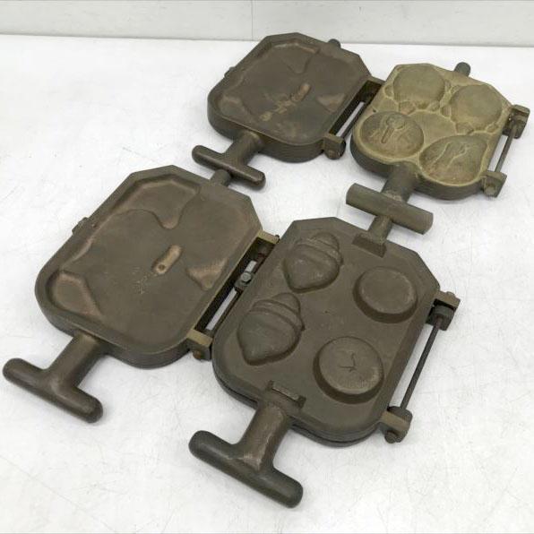 D8726YO 値下げ！【デッドストック・未使用品】4点セット たい焼き器 煎餅焼き器 焼き型 菓子型  鯛 鶴 亀 せんべい  厨房機器