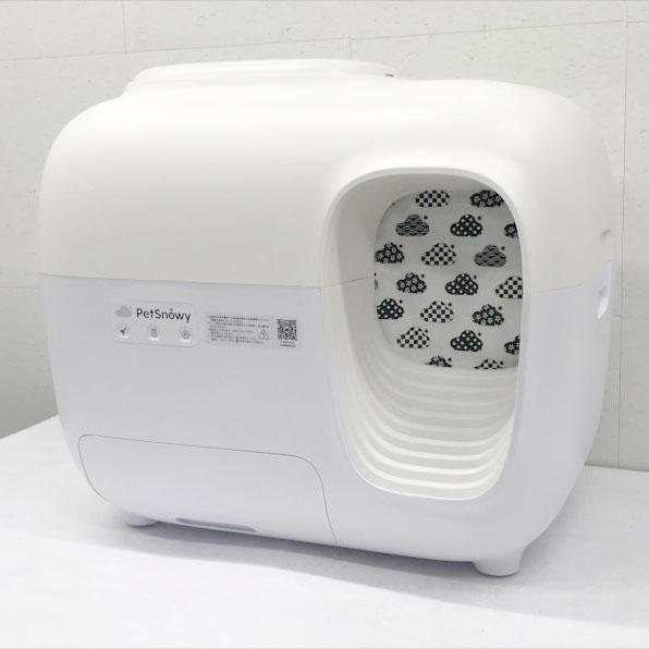 E3694YO ◆0610_6凹【美品】猫 トイレ 自動 PetSnowy ホワイトPREMIUM消臭  三重消臭 飛散防止 24時間専用APP対応