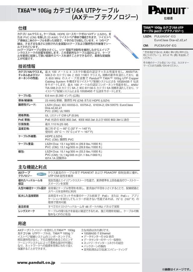 E5732YO ◆0620_1凹【逃げ道品】Cat6A UTP有線テレビ パンドウイットコーポレーション PUC6AV04BU-EG  青味 305m巻未当てはめる