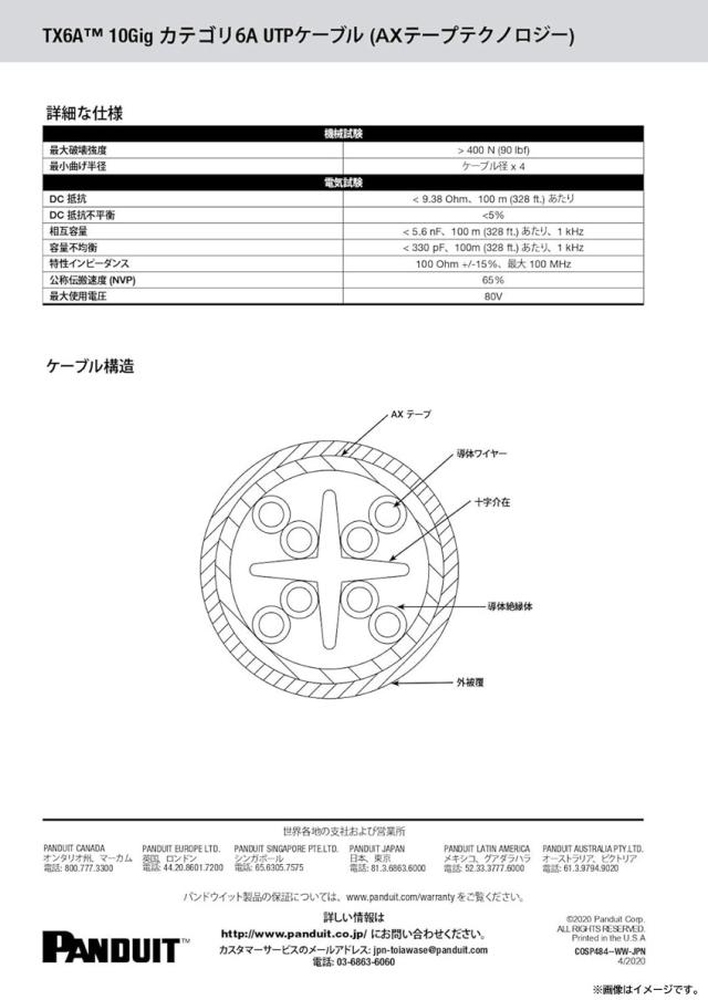 E5732YO ◆0620_1凹【逃げ道品】Cat6A UTP有線テレビ パンドウイットコーポレーション PUC6AV04BU-EG  青味 305m巻未当てはめる