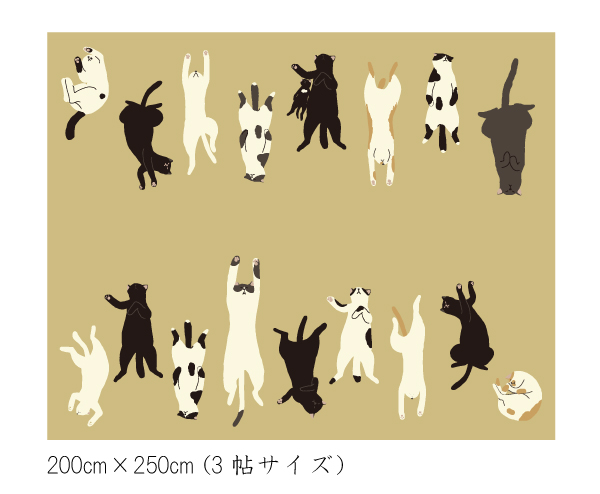 ホットカーペット 3畳 カバー付き 2点セット 本体サイズ約176×235cm 10mm厚 ねこ柄フランネルラグ(カバー:約200×250cm) ベージュ 多機能搭載 メーカー1年保証 8時間自動オフ 省エネ 3面切り替え 24折収納