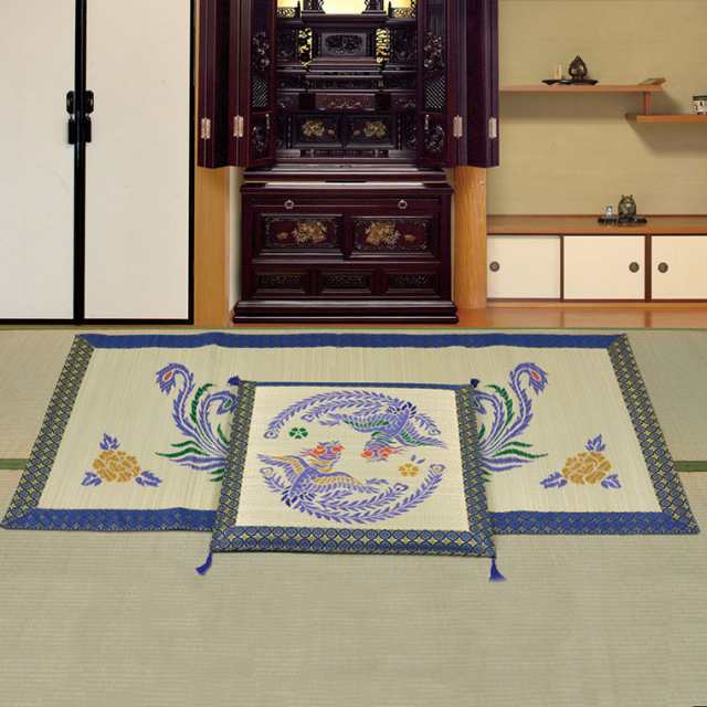 御前ござ い草 夏 国産 鳳凰 約88×180cm 菊紋 菊柄 不織布の収納袋付き 法要 法事 仏前 仏壇 お盆用品 お寺さん お寺様 お彼岸の通販は