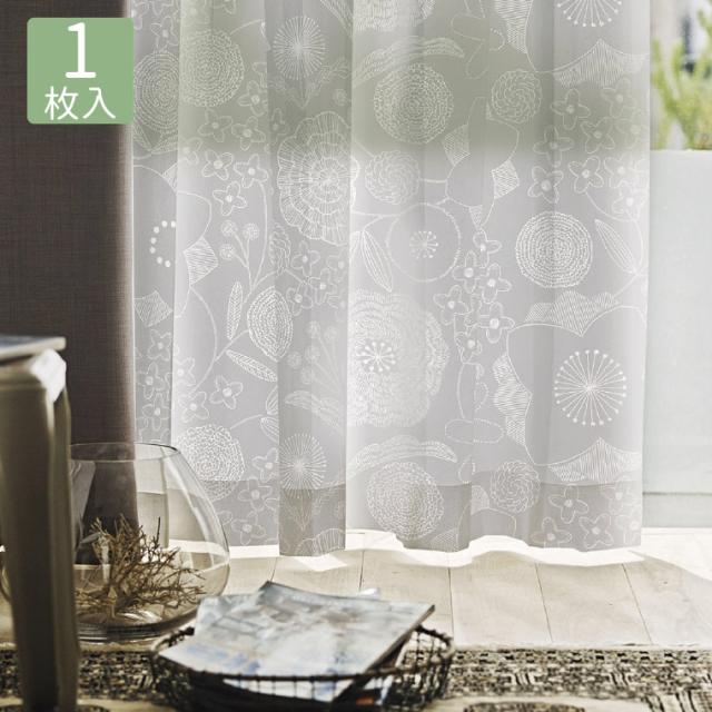 レースカーテン 幅100×丈176cm (1枚入）花柄 フラワー 総柄 植物柄 掃出窓 100×176 日本製 ナチュラル お洒落 おしゃれ 丸洗い 洗える ウォッシャブル 一人暮らし 既製 リビング 新居 新築 引っ越し 国産