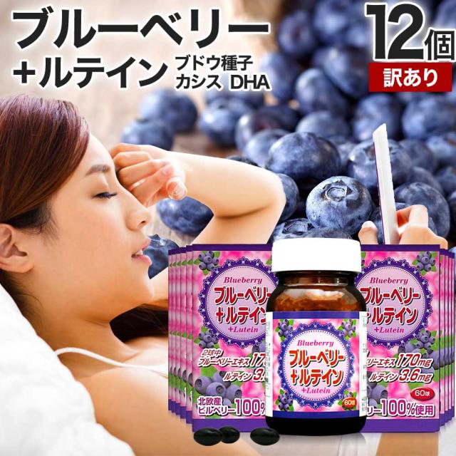 訳あり ブルーベリー＋ルテイン粒 60球×12個セット 約360日分 賞味期限2026年12月のみ 送料無料 宅配便 | ルテイン ビルベリー ブルーベリー アントシアニン カシス エキス DHA オメガ3 omega3 オメガ3オイル サプリ サプリメント 男性 女性 アウトレット まとめ買い