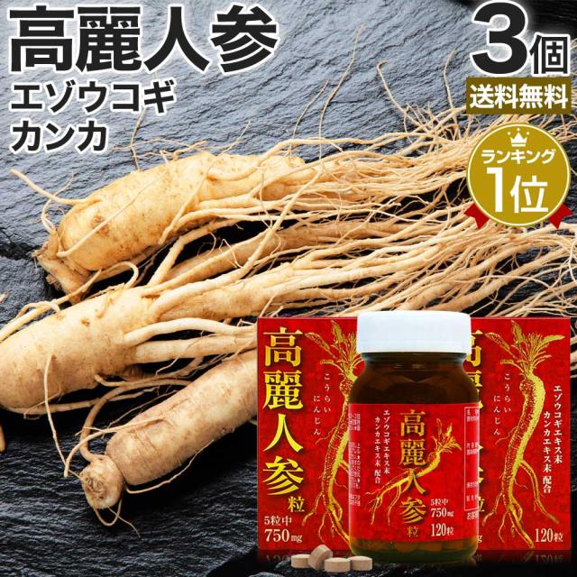 高麗人参粒 120粒×3個セット 約72〜90日分 送料無料 宅配便 | 高麗人参 高麗人参サプリ にんじん 高麗人参エキス 高麗人参濃縮液 朝鮮人参 朝鮮人参サプリ オタネニンジン エゾウコギ ウコギ シベリア人参 エキス カンカ 砂漠人参 サプリ 男性 女性 まとめ買い