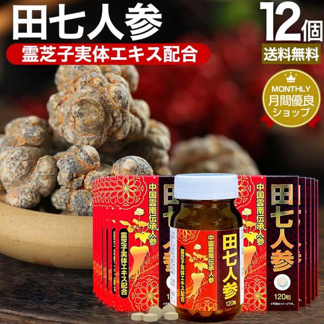 田七人参粒 120粒×12個セット 約360日分 送料無料 宅配便 | 田七人参 田七人参サプリメント 田七人参サプリ でんしちにんじん 伝七人参 ニンジンサプリ 霊芝 れいし れいしば 菌糸体 エキス サプリ サプリメント 粒 タブレット 男性 女性 まとめ買い