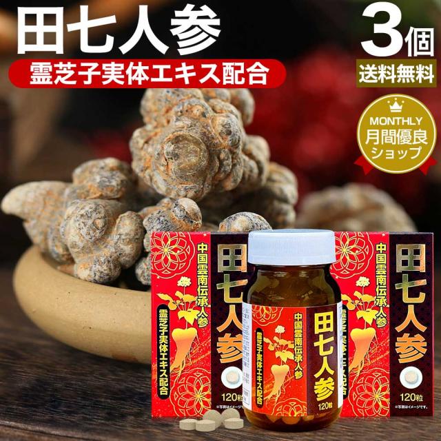 田七人参粒 120粒×3個セット 約90日分 送料無料 宅配便 | 田七人参 田七人参サプリメント 田七人参サプリ でんしちにんじん 伝七人参 ニンジンサプリ 霊芝 れいし れいしば 菌糸体 エキス サプリ サプリメント 粒 タブレット 男性 女性 まとめ買い