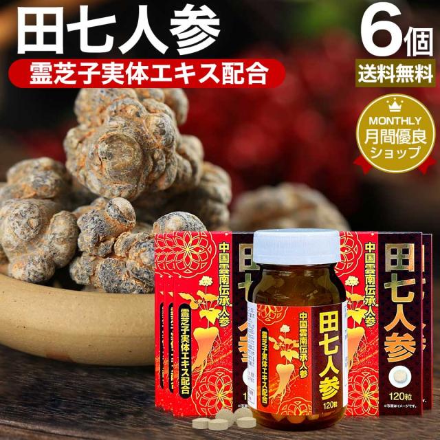 田七人参粒 120粒×6個セット 約180日分 送料無料 宅配便 | 田七人参 田七人参サプリメント 田七人参サプリ でんしちにんじん 伝七人参 ニンジンサプリ 霊芝 れいし れいしば 菌糸体 エキス サプリ サプリメント 粒 タブレット 男性 女性 まとめ買い