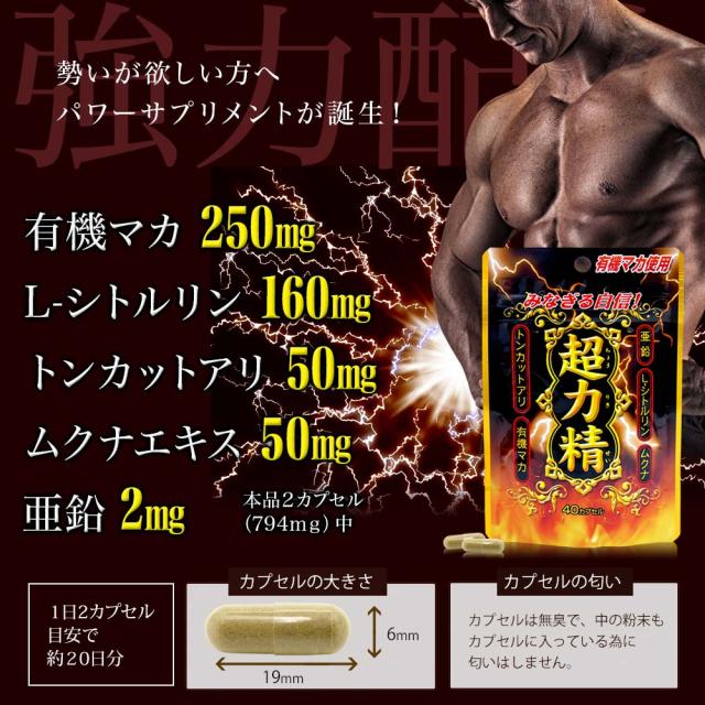 超力精 (40カプセル) 40カプセル×48個セット 約960日分 送料無料 宅配便 | マカ maka マカサプリメント マカサプリ 有機マカ 有機マカ粒 有機 シトルリン トンカットアリ ムクナ 亜鉛 酵母 亜鉛サプリメント 亜鉛サプリ サプリ サプリメント 粒 男性 女性 まとめ買い