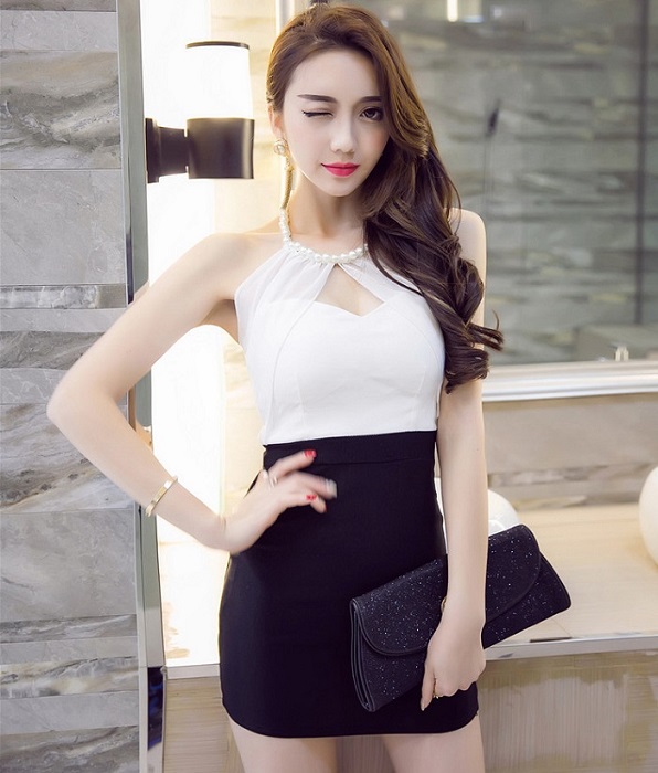 Op166 首元パール バイカラー ワンピース ボディコン セクシー ワンピ タイトミニ キャバドレス パーティドレス 結婚式 披露宴 二次会の通販はau Pay マーケット Onze11