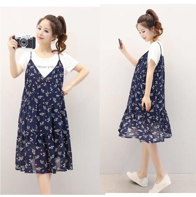 マタニティ ワンピース 花柄キャミソールマタニティワンピースとtシャツ2セット ティアードワンピース 半袖の通販はau Wowma マタニティウエア 専門店 Fairy Shop