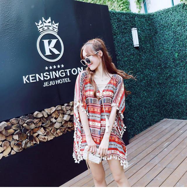 マタニティ ワンピース マタニティウエア ワンピース ミニ チュニック トップス ポンチョ フリンジ ボヘミアン 編み上げ レースアップ 大の通販はau Wowma マタニティウエア 専門店 Fairy Shop