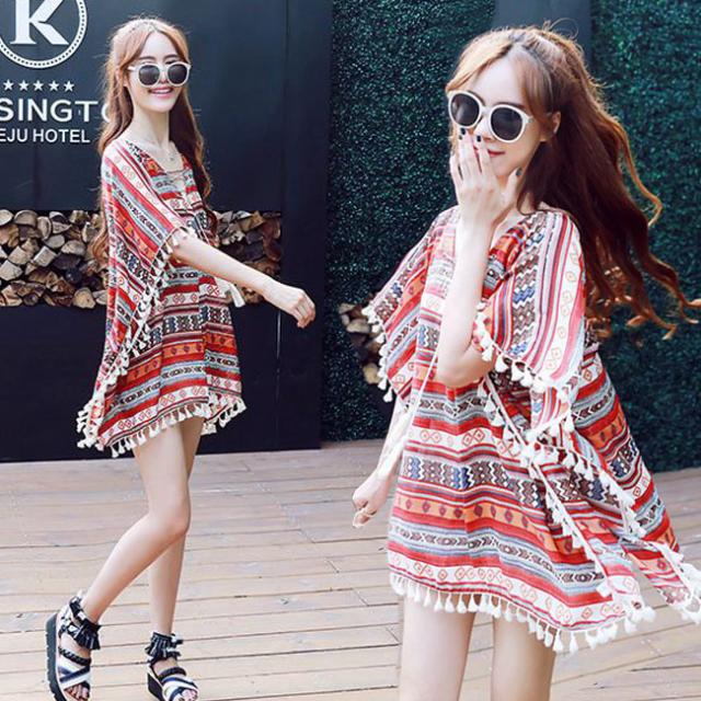 マタニティ ワンピース マタニティウエア ワンピース ミニ チュニック トップス ポンチョ フリンジ ボヘミアン 編み上げ レースアップ 大の通販はau Wowma マタニティウエア 専門店 Fairy Shop