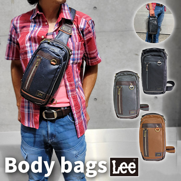 Lee リー フェイクレザー ボディバッグ ワンショルダー ショルダーバッグ 肩掛け 斜め掛けバッグ メンズ レディース ブラック ネイビー グレー キャメル