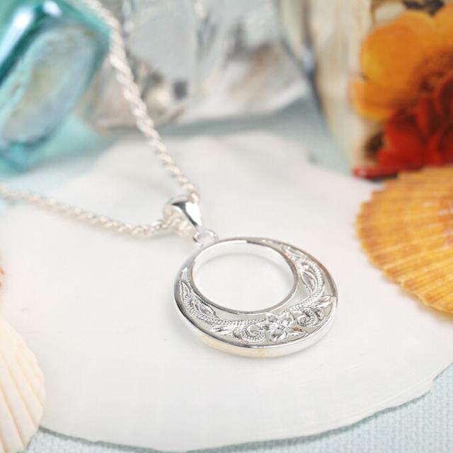 ハワイアンジュエリー ネックレス 【チェーン付き】 シルバー925 | サークル型 円 丸 プルメリア 波 スクロール 透かし メンズ レディース プレゼント 誕生日 記念日  【送料無料】 おしゃれ 人気 ハワジュ カップル ギフト  モアナ バーゲン lmaハワイ バレンタインの通販は