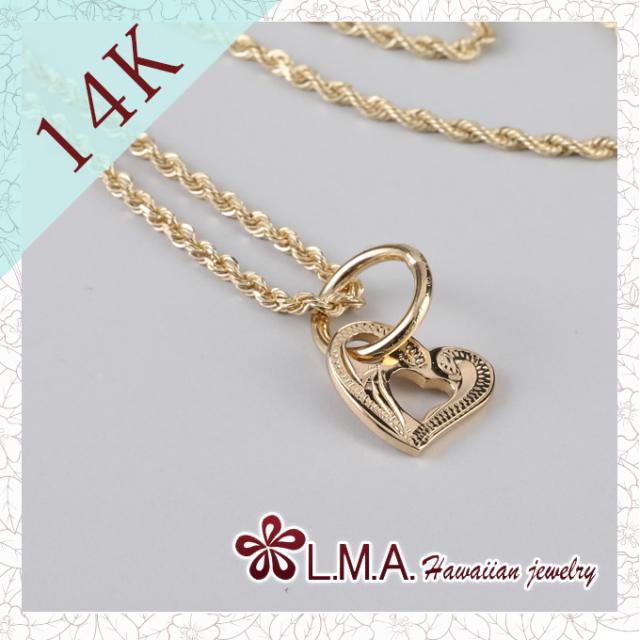 ミニハート ハワイアンジュエリー  14金 14K ネックレス ペンダント トップ ヘッド イエローゴー  バレンタインの通販は