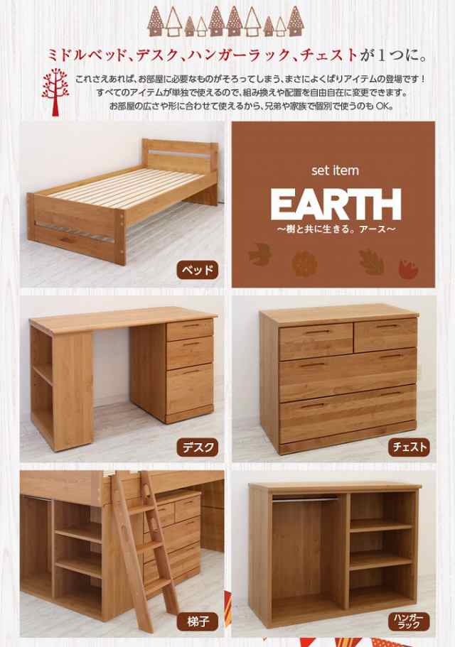 送料無料 国産無垢アルダー材 システムデスクベッド Earth システムベッド 子供 デスク 国の通販はau Pay マーケット かぐわん