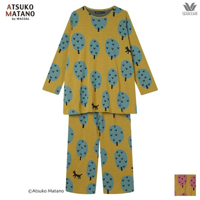 マタノアツコ ワコール wacoal パジャマ ルームウェア ナイトウェア 寝間着 部屋着 レディース 長袖 猫と木の大きなモチーフ 秋冬 HDW515