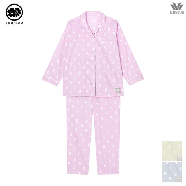 ワコール 睡眠科学 wacoal SOU・SOU ソウソウ レディース ルームウェア パジャマ 長袖長ズボン 綿100% 日本製 国産 YDX636 部屋着 綿100% サテン生地 ナイトウェア