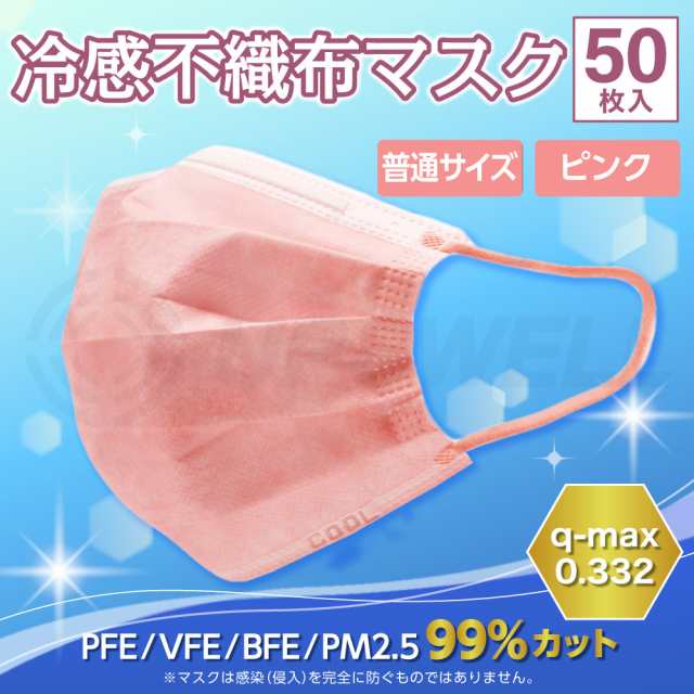 冷感不織布マスク ふつうサイズ ピンク 50枚入 | 接触冷感 ひんやり