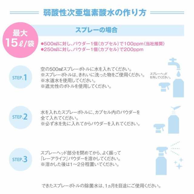 次亜塩素酸水 パウダー30個入 噴霧器に最適 最大150リットル分 弱酸性次亜塩素酸水生成用粉末 レーアライフ 除菌 消臭 安全 日本製の通販はau Pay マーケット アップ スウェル