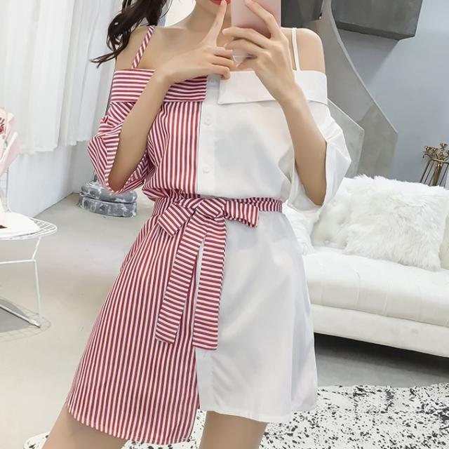 アシンメトリー オフショル シャツ ワンピース オシャレ かわいい デート 春 夏 人気 コーデの通販はau Pay マーケット Happinessshop Au Pay マーケット店