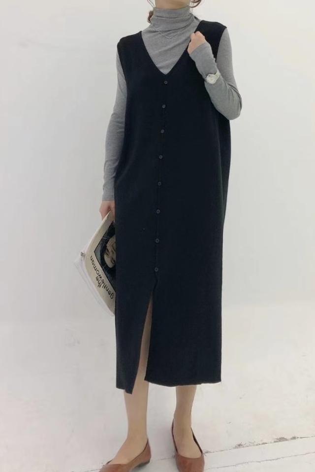 Vネック ニット ジャンパースカート ワンピース ロング丈 ロングスリット 大人カジュアル 通勤 通学 秋 冬 人気 コーデ の通販はau Pay マーケット Happinessshop Au Pay マーケット店