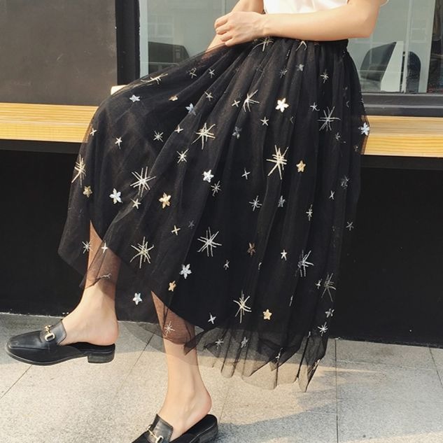 星柄 チュールスカート ひざ丈 レース 冬服 春 コーデ グレー レディース カジュアル 秋服 膝下 冬 スカート 春服 可愛い ハイウエストの通販はau Pay マーケット Happinessshop Au Pay マーケット店