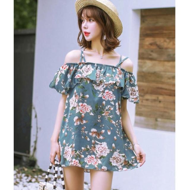 水着 レディース 体型カバー 水着 ビキニ オフショル 水着 ワンピース 3点 水着 セット フレア フリル バッククロス 花柄の通販はau Wowma Happiness Shop