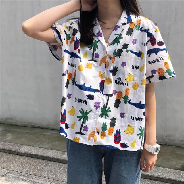 全2色 シャツ アロハシャツ レディース トップス 開襟シャツ ゆったり トロピカル アニマル柄 半袖 ビーチ リゾート 春 夏の通販はau Pay マーケット Happinessshop Au Pay マーケット店