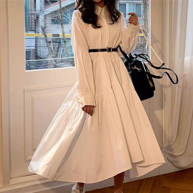 ワンピース ワンピ シャツワンピース ロング アシンメトリー アンバランス フレア リボン 長袖 ゆったり 白 大人可愛いの通販はau Pay マーケット Happinessshop Au Pay マーケット店