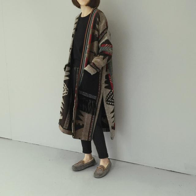 オルテガ柄 ニットコーディガン コート ニット ガウン ロング カーディガン サイドスリット入り 大きいサイズ ゆったり 秋 冬の通販はau Pay マーケット Happinessshop Au Pay マーケット店