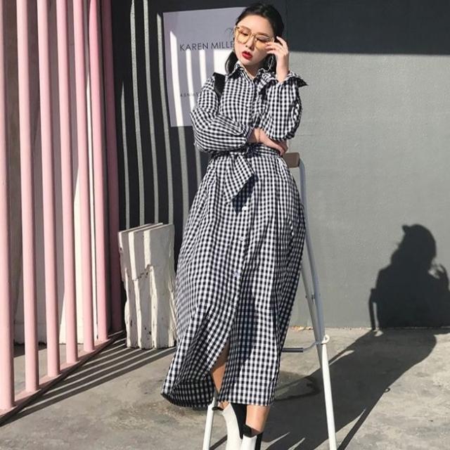 ワンピース チェック ロング丈 オシャレ シャツワンピ 春 ロングスカート シャツ ロングシャツ リングベルトの通販はau Pay マーケット Happinessshop Au Pay マーケット店