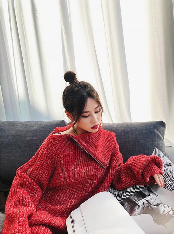 トップス ニット セーター プルオーバー 長袖 無地 ジッパー 韓国 オルチャン 韓国ファッション ハイネック 秋 冬 コーデの通販はau Pay マーケット Happinessshop Au Pay マーケット店