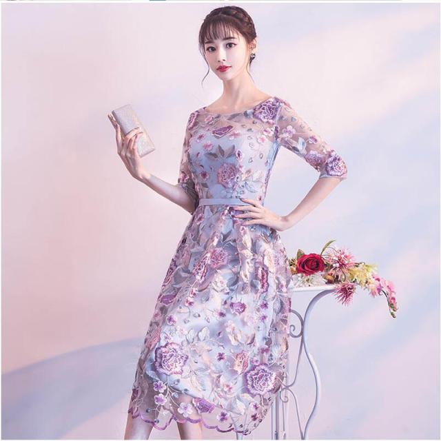 花柄 刺繍 ワンピース 結婚式 ドレス お呼ばれ ワンピース 30代 パーティードレス ミモレ丈 袖あり 結婚式ドレス 代 フォーマル キャバの通販はau Pay マーケット Happinessshop Au Pay マーケット店