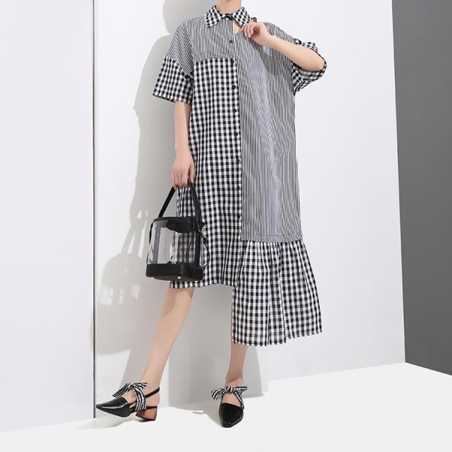 アシンメトリー フリル ギンガムチェック ストライプ シャツ ワンピース レディース 半袖 ひざ丈 ミモレ丈 ゆったり 羽織りの通販はau Pay マーケット An Allure レディース ファッション