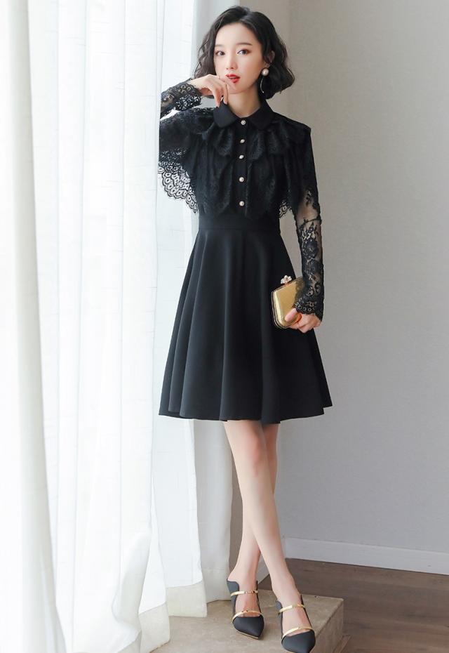 レース Aライン フレア ひざ丈 ワンピース パーティードレス お呼ばれドレス 結婚式 二次会 卒業式 フォーマル 長袖 袖あり 黒 代 30代の通販はau Pay マーケット An Allure レディース ファッション